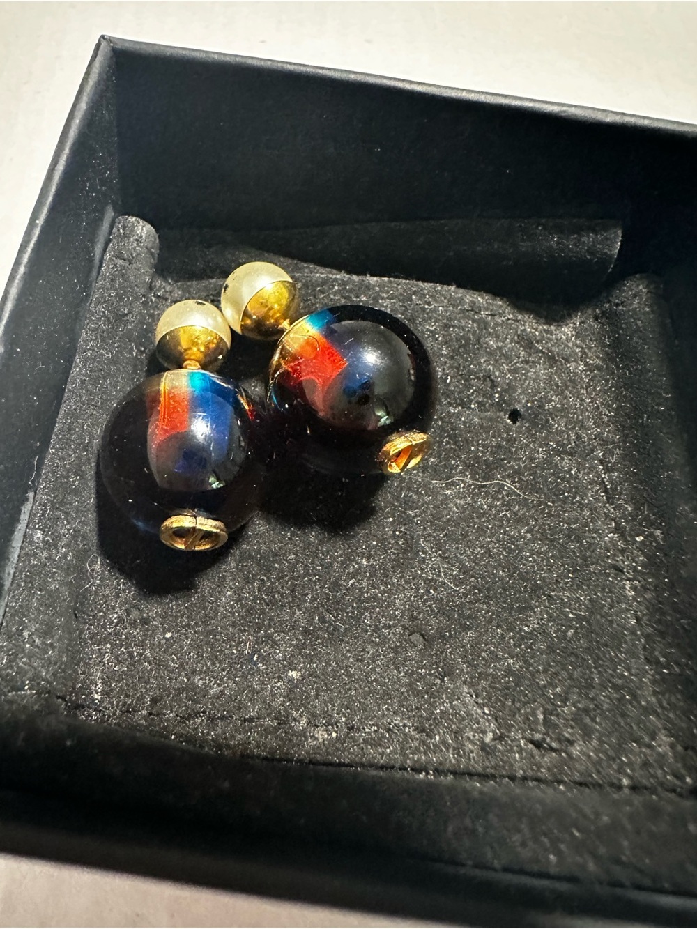 Dior Tribales Earrings Gold-Finish Metal W/ White Resin & Multi Color Pearls